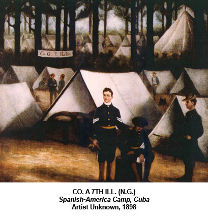 "Co. G. 7th Ill. (N.G.).  Spanish-America Camp, Cuba.  Artist Unknown, 1898.