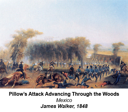 Pillow's Attack Advancing Through the Woods.  Mexico.  By James Walker, 1848.