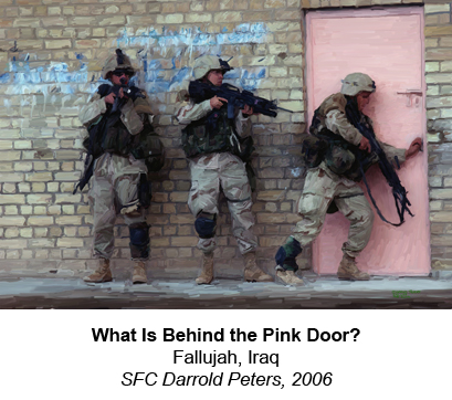What Is Behind the Pink Door?  Fallujah, Iraq.  By SFC Darrold Peters, 2006.