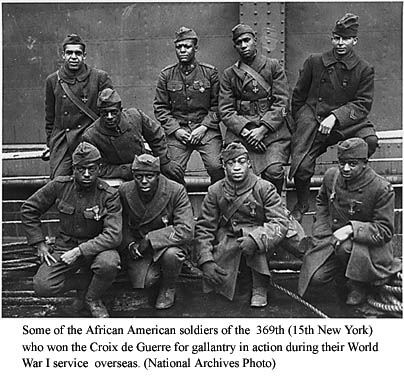 Some of the African American soldiers of the 369th (15th New York)who won the Croix de Guerre for gallantry in action during their World War I service overseas