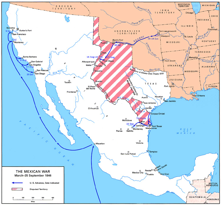 Map:  The Mexican War, March-25 September 1846