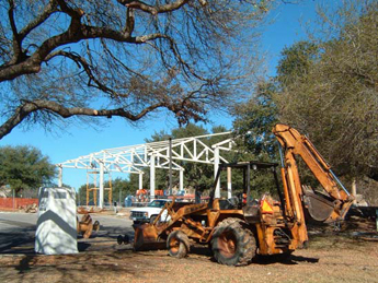 Photo: Construction on the new pergola. Photos by Tom McMasters.
