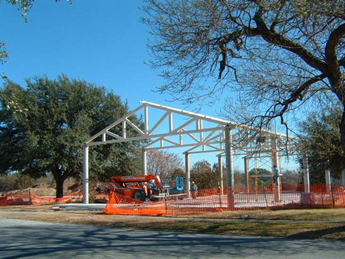 Photo: Construction on the new pergola. Photos by Tom McMasters.