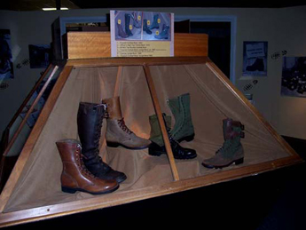 Photo: The exhibit contains over 150 samples of Army footwear including three varieties of jungle boots beginning with World War II to the present. All photos by Tim O’Gorman.