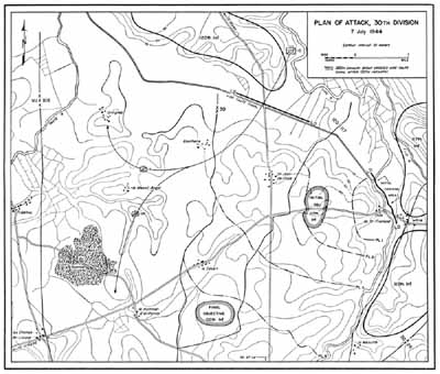 Map1  Plan of Attack, 30th Division 7 July 1944