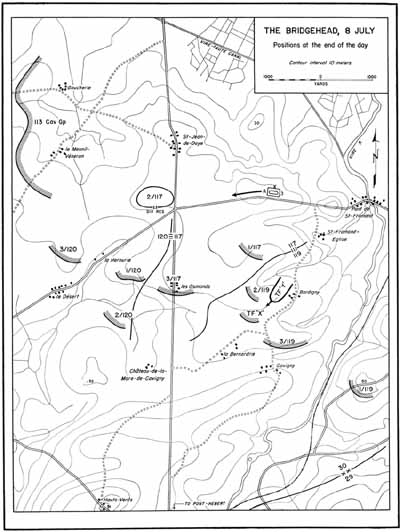 Map 4 The Bridgehead, 8 July Positions at the end of the day
