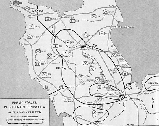 Map, Enemy Forces in Cotentin Peninsula