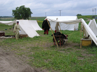 Another view of the replica encampment at the Lower Portage Camp.