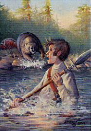 Painting: Lewis's Grizzly Encounter, by Kathy Dickson.