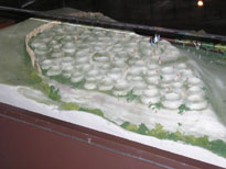 Photo: Model showing “On-A-Slant” as it was seen in the mid-17th Century.  The lodges are much more numerous and spaced much closer together than a visitor to the present day site might realize.