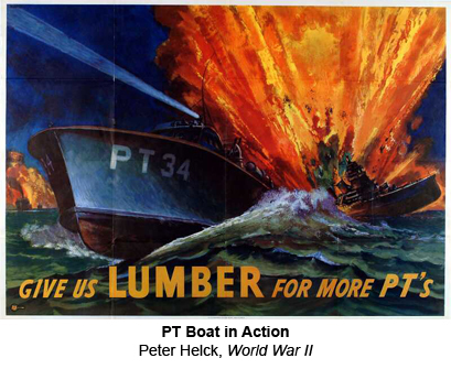 PT Boat in Action.  By Peter Helck, World War II.