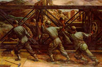 Painting, Launching the Truss for a Bridge