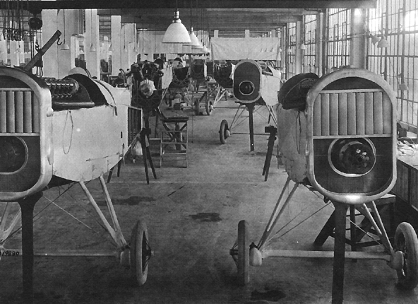 Photo:  De Haviland airplanes with Liberty engines being manufactured at the Dayton-Wright Company