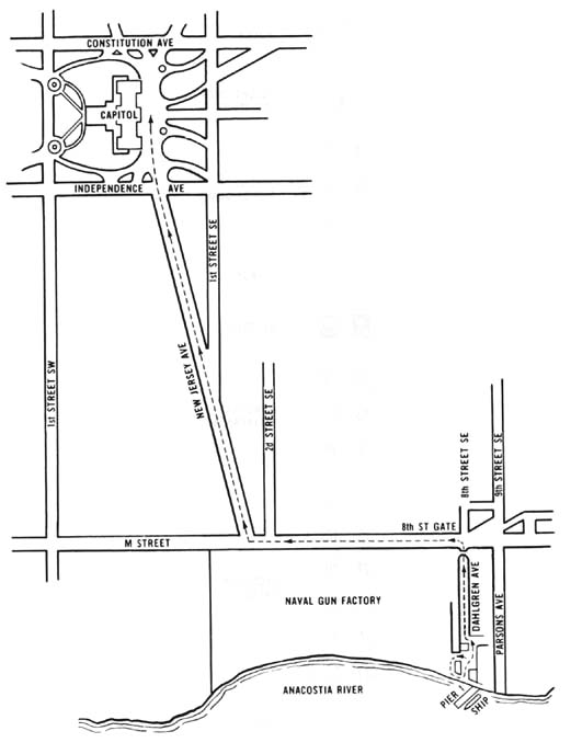 Diagram 19. Route of march, Naval Gun to the Capitol. Click on image to view large scale diagram.