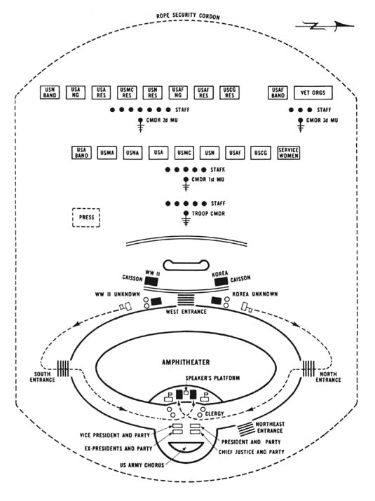 Diagram 28. Arrival ceremony at Memorial Amphitheater. Click on image to view larger scale diagram.