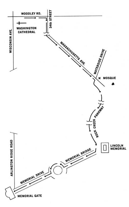 Diagram 39. Route of march, Washington National Cathedral to Arlington National Cemetery.