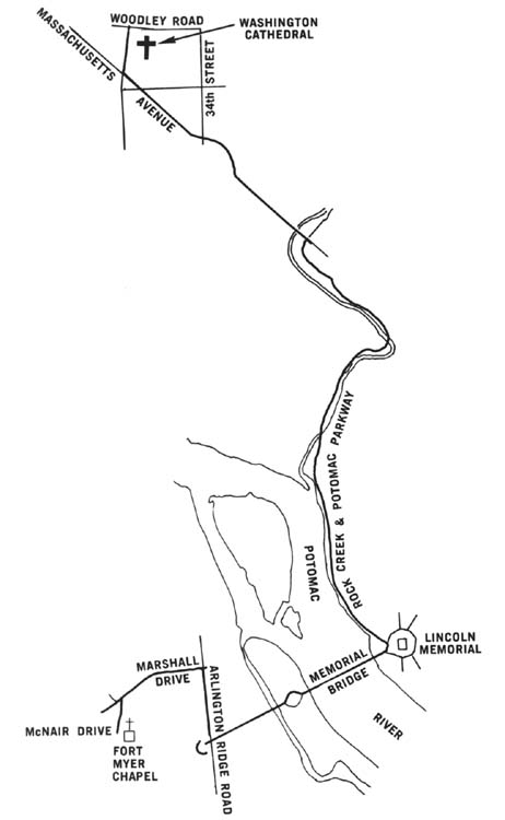 Diagram 44. Route of march, Washington National Cathedral to Fort Myer Chapel.