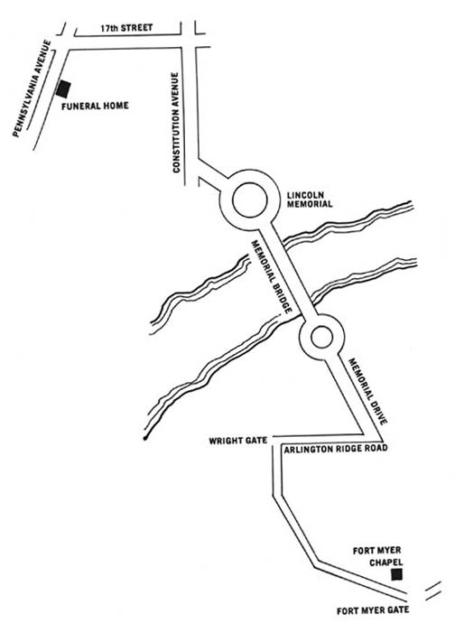 Diagram 48. Route of march, funeral establishment to Fort Myer Chapel.  Click on image to view larger scale of diagram.