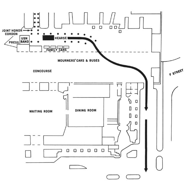 Diagram 112. Arrival ceremony, Union Station.  Click on image to view larger scale diagram.
