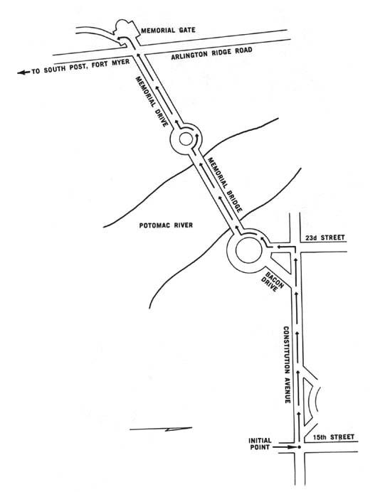 Diagram 16. Route of march to Arlington National Cemetery. Click on image to view larger scale diagram.