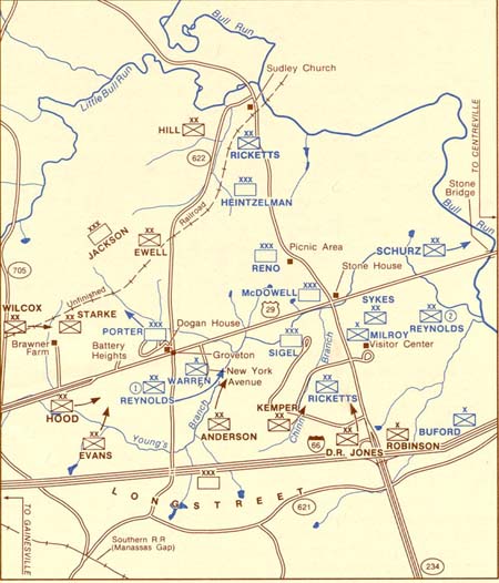 Map, Manassas Battlefield, Stone House