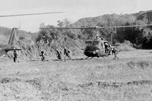Transport helicopters landing infantrymen.