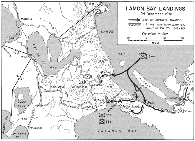 Map:  Lamon Bay Landings, 24 December 1941
