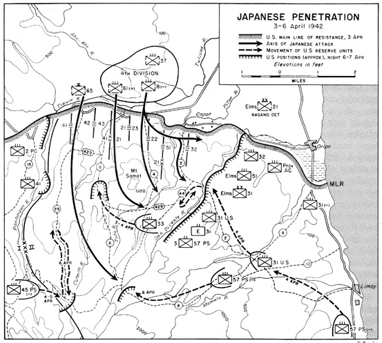 Map:  Japanese Penetration, 3-6 April 1942