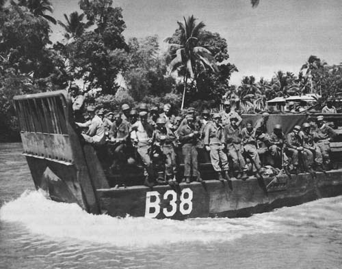 Photo:  LCM carrying troops up Mindanao river to Fort Pikit