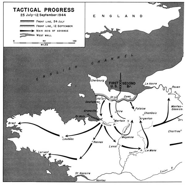 Map 7:  Tactical Progress, 25 July-12 September 1944