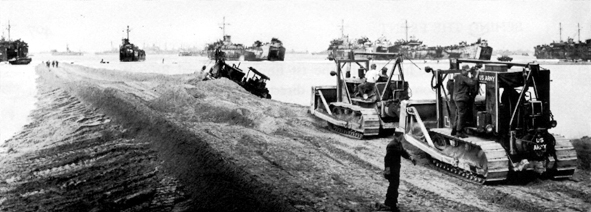 Photo: Ship-to-shore supply causeway at Hagushi beaches