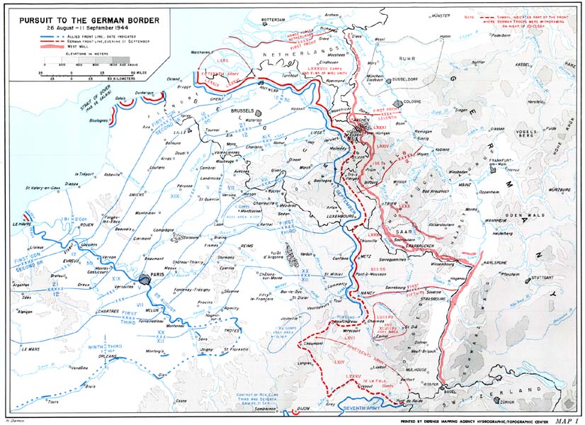 Map I: Pursuit to the German Border 26 August-11 September 1944