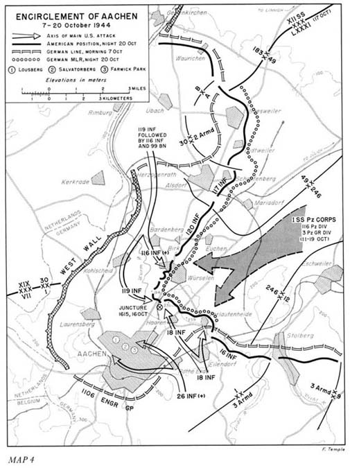 Photo: Map 4; Encirclement of Aachen 7-20 October 1944.