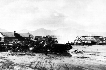 Photo: WHEELER FIELD AFTER THE BOMBING. Schofield Barracks is in the background.