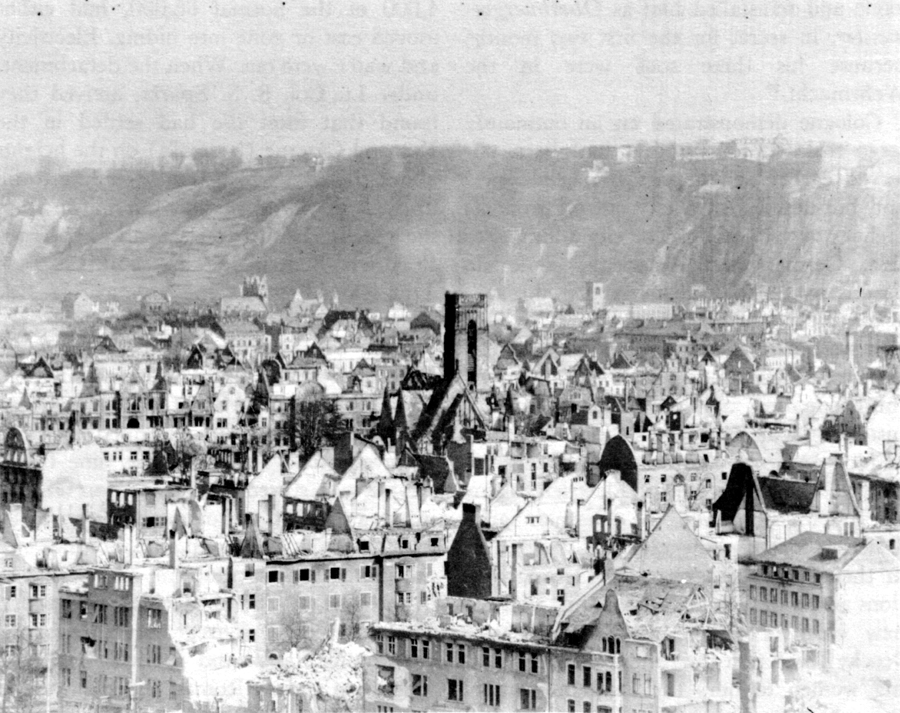 COBLENZ, MARCH 1945. In the background the forts at Ehrenbreitstein.