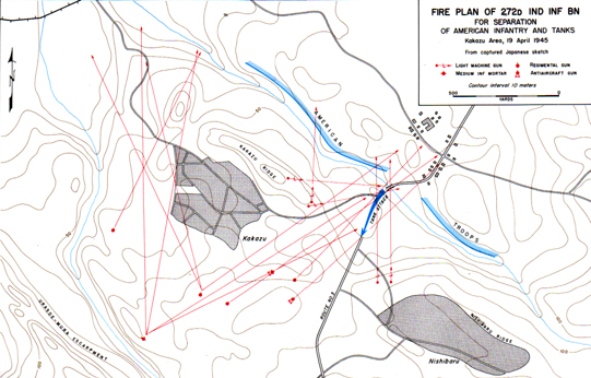 Map XX: Fire Plan of  272d Independent Infantry Battalion: Kakazu Area, 19 April 1945