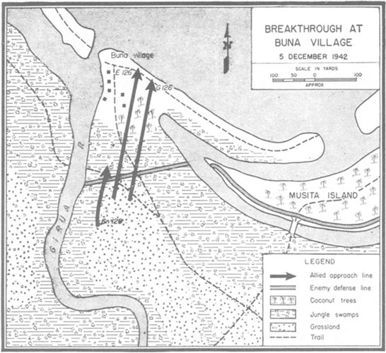 Sketch No. 3: Breakthrough at Buna Village, 5 December 1942