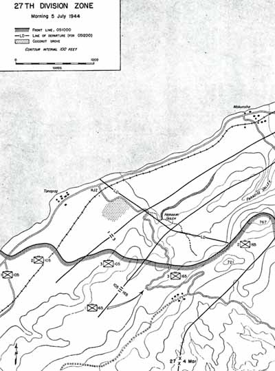 Map 2:  27th Division Zone, morning 5 July 1944