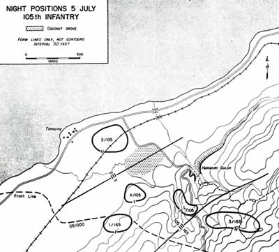 Map 3:  Night Positions, 105th Infantry, 5 July