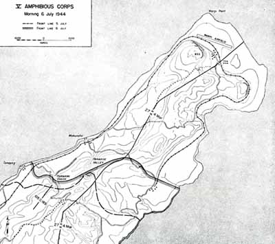 Map 4:  V Amphibious Corps, morning 6 July 1944