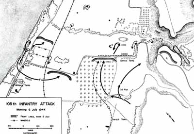 Map 5:  105th Infantry Attack, morning 6 July