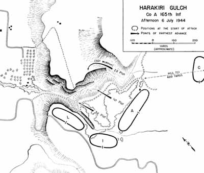 Map 7:  Harakiri Gulch, Co A 165th Inf, afternoon 6 July