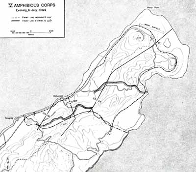 Map 9:  V Amphibious Corps, evening 6 July 1944
