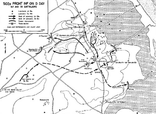 Map, 502d Parachute Infantry on D-Day