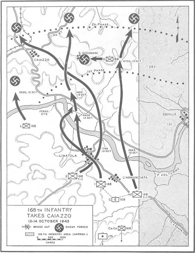 Map No. 13: 168th Infantry Takes Caiazzo, 13-14 October 1943