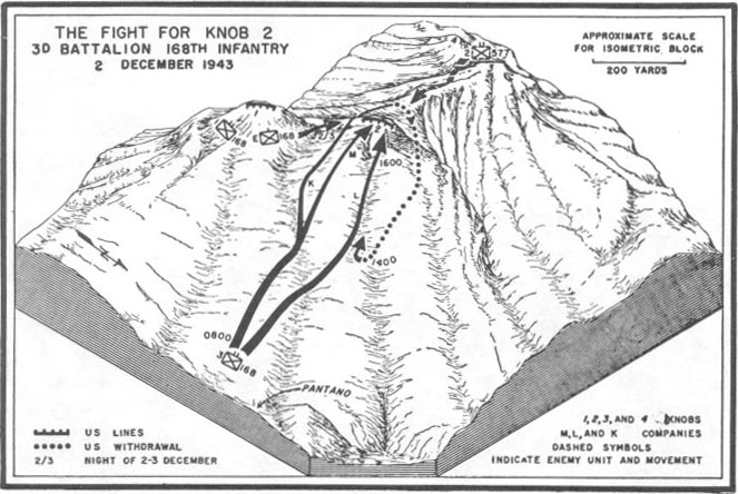 Map No. 13: The Fight For Knob 2, 3d Battalion, 168th Infantry, 2 December 1943