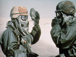 A Soldier in Full Chemical Protective Gear