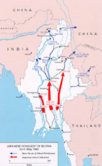 1942 年 4 月至 5 月，日本征服缅甸。