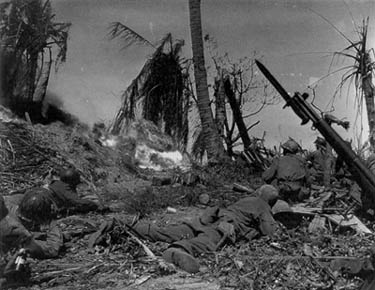 Flamethrower in use against a Japanese blockhouse.