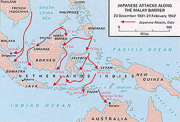 Japanese Attacks Along The Malay Barrier - 23 December 1941-21 February 1942 (map)
